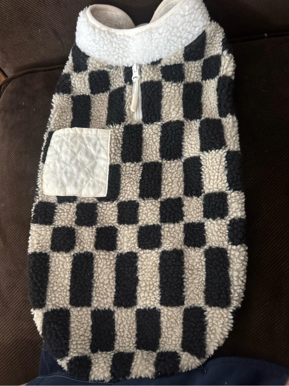 Checkerboard Sherpa Pet Hoodie - Black & Cream